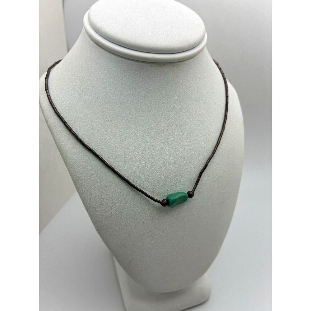 VTG Silver Tube Bead Necklace Turquoise Nugget Southwestern Liquid Silver 15”
